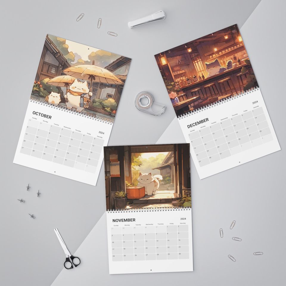 Kawaii Anime Cats 2024 Calendar, Anime Decor