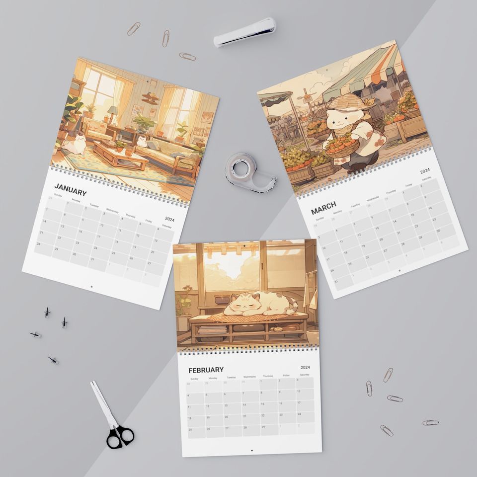 Kawaii Anime Cats 2024 Calendar, Anime Decor