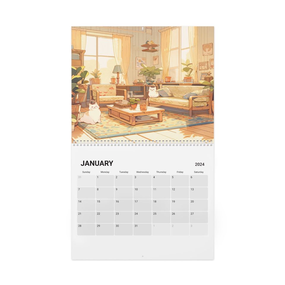 Kawaii Anime Cats 2024 Calendar, Anime Decor