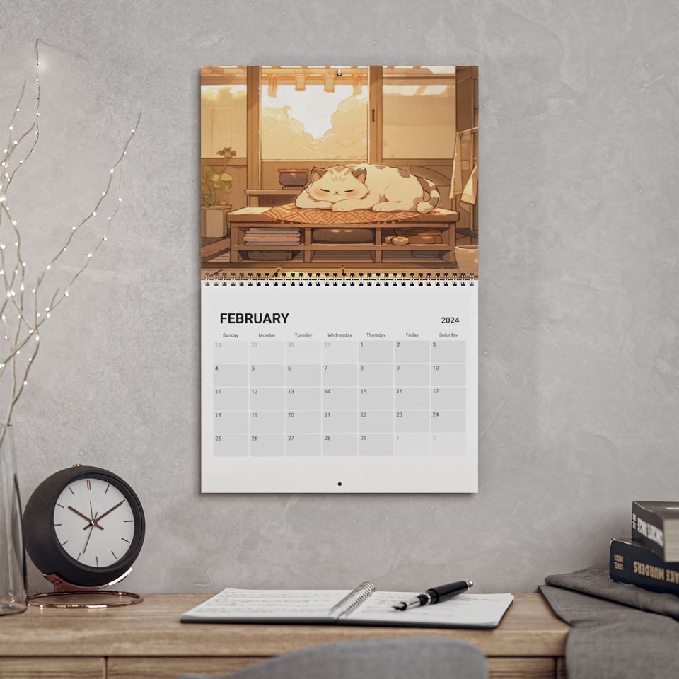 Kawaii Anime Cats 2024 Calendar, Anime Decor
