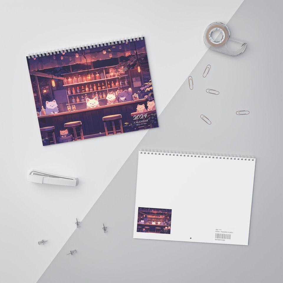 Kawaii Anime Cats 2024 Calendar, Anime Decor