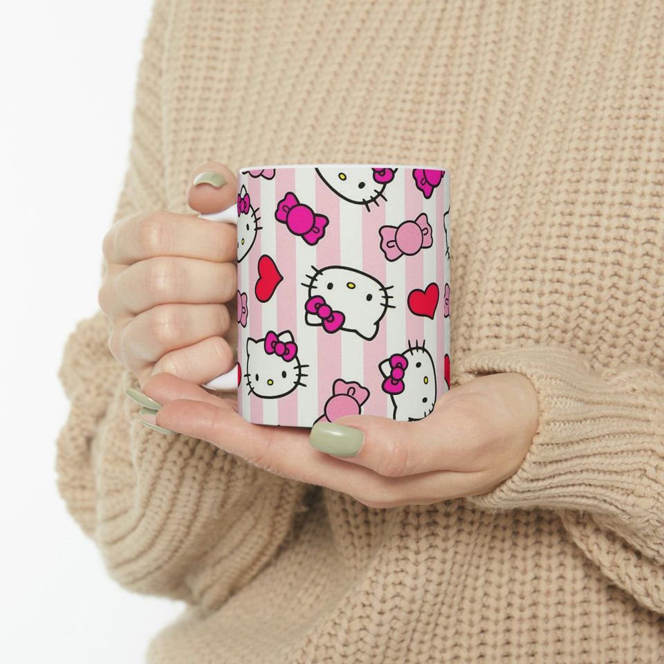 Cute Hello Kitty Pink Pattern Ceramic Mug
