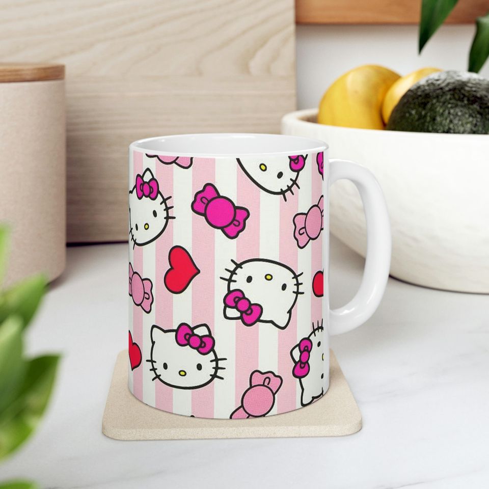 Cute Hello Kitty Pink Pattern Ceramic Mug