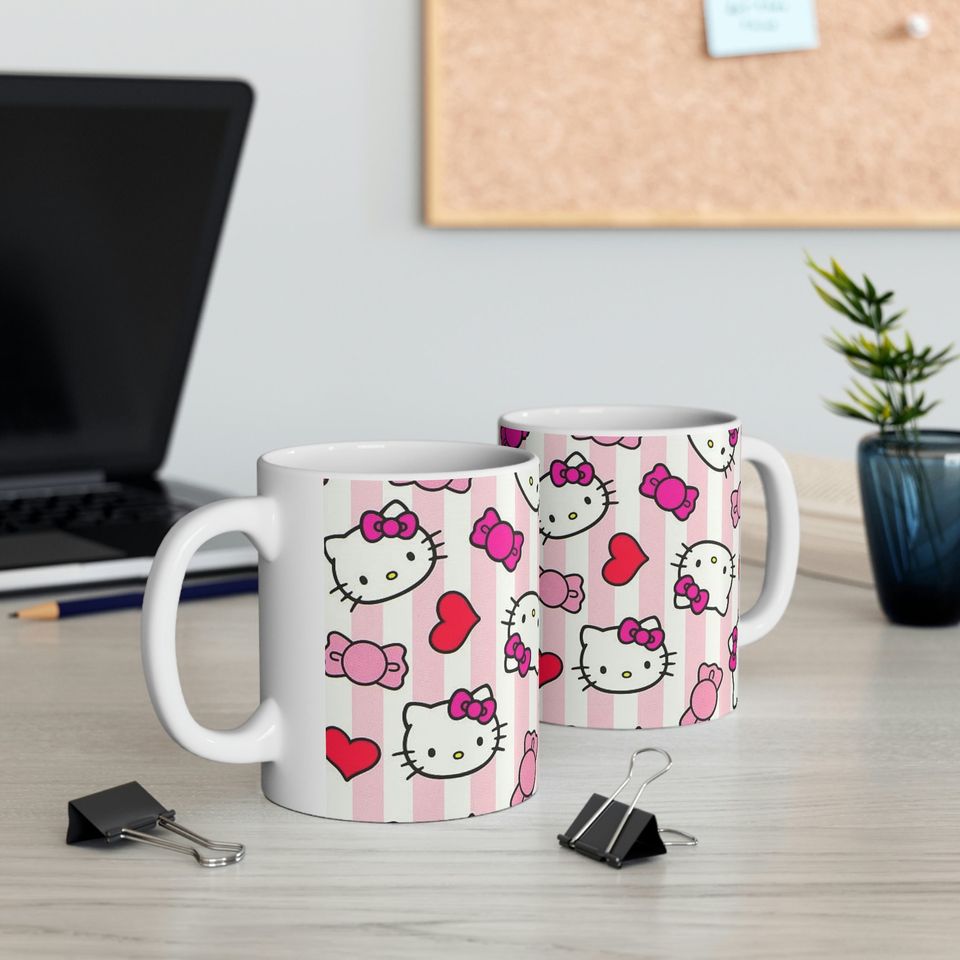 Cute Hello Kitty Pink Pattern Ceramic Mug