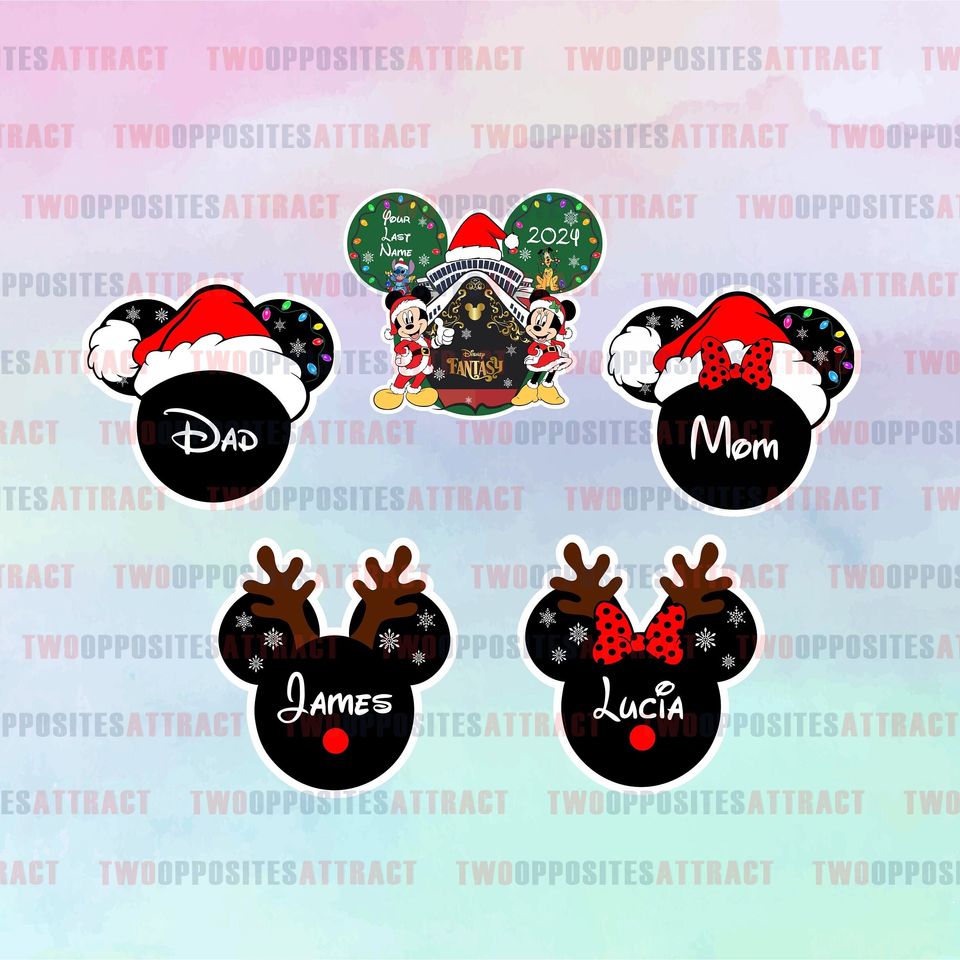 Personalized BUNDLE Christmas Cruise Door Magnet: Santa Mickey, Sailing Gift