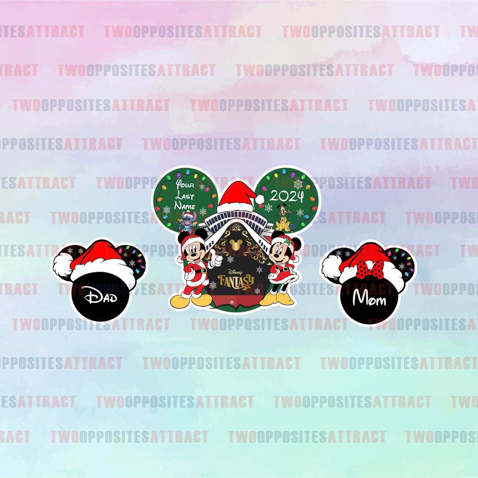 Personalized BUNDLE Christmas Cruise Door Magnet: Santa Mickey, Sailing Gift