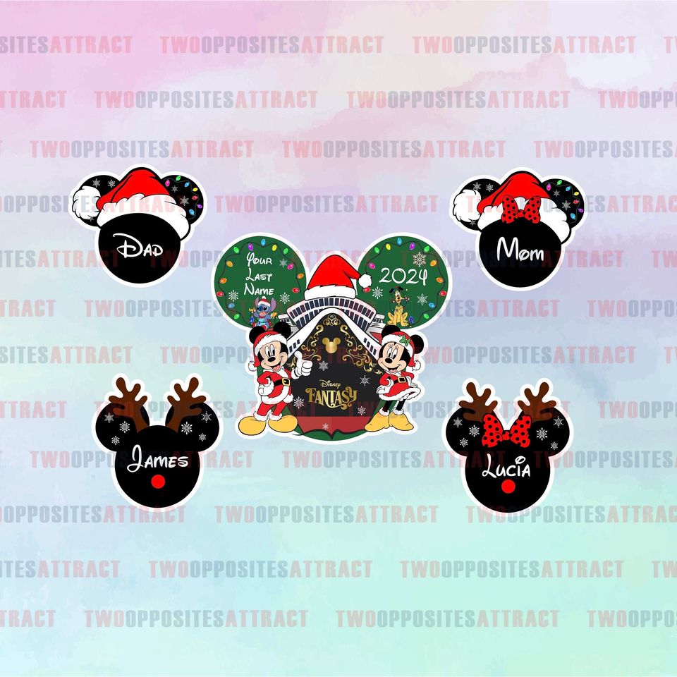 Personalized BUNDLE Christmas Cruise Door Magnet: Santa Mickey, Sailing Gift