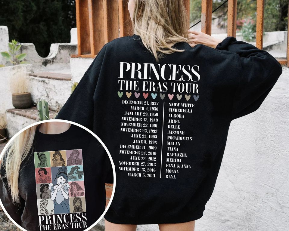 2-Side Princess Eras Tour  Shirt, Disney Princess