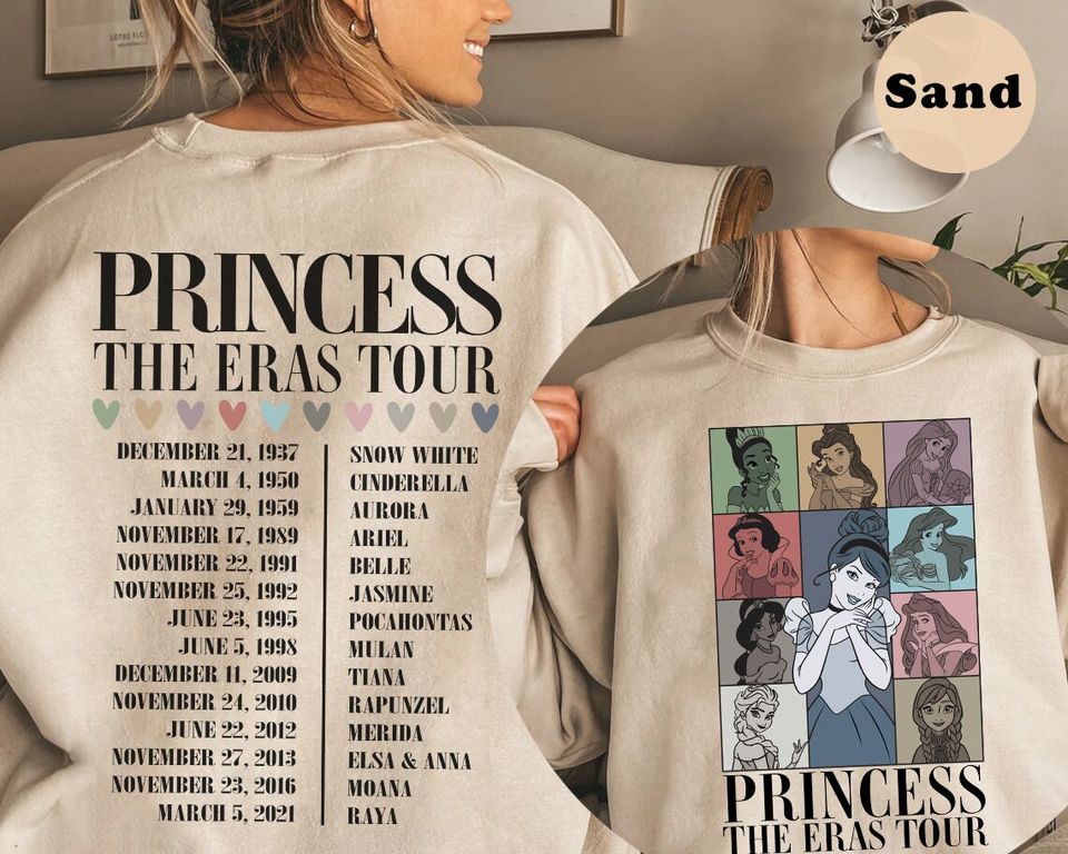 2-Side Princess Eras Tour  Shirt, Disney Princess