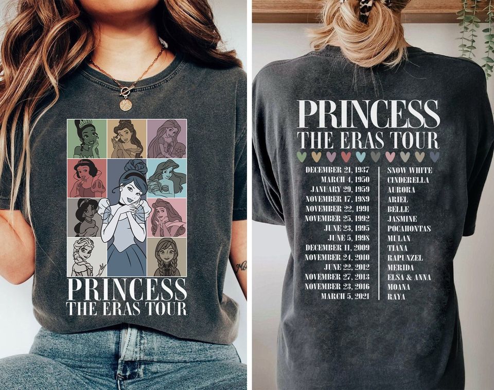 2-Side Princess Eras Tour  Shirt, Disney Princess