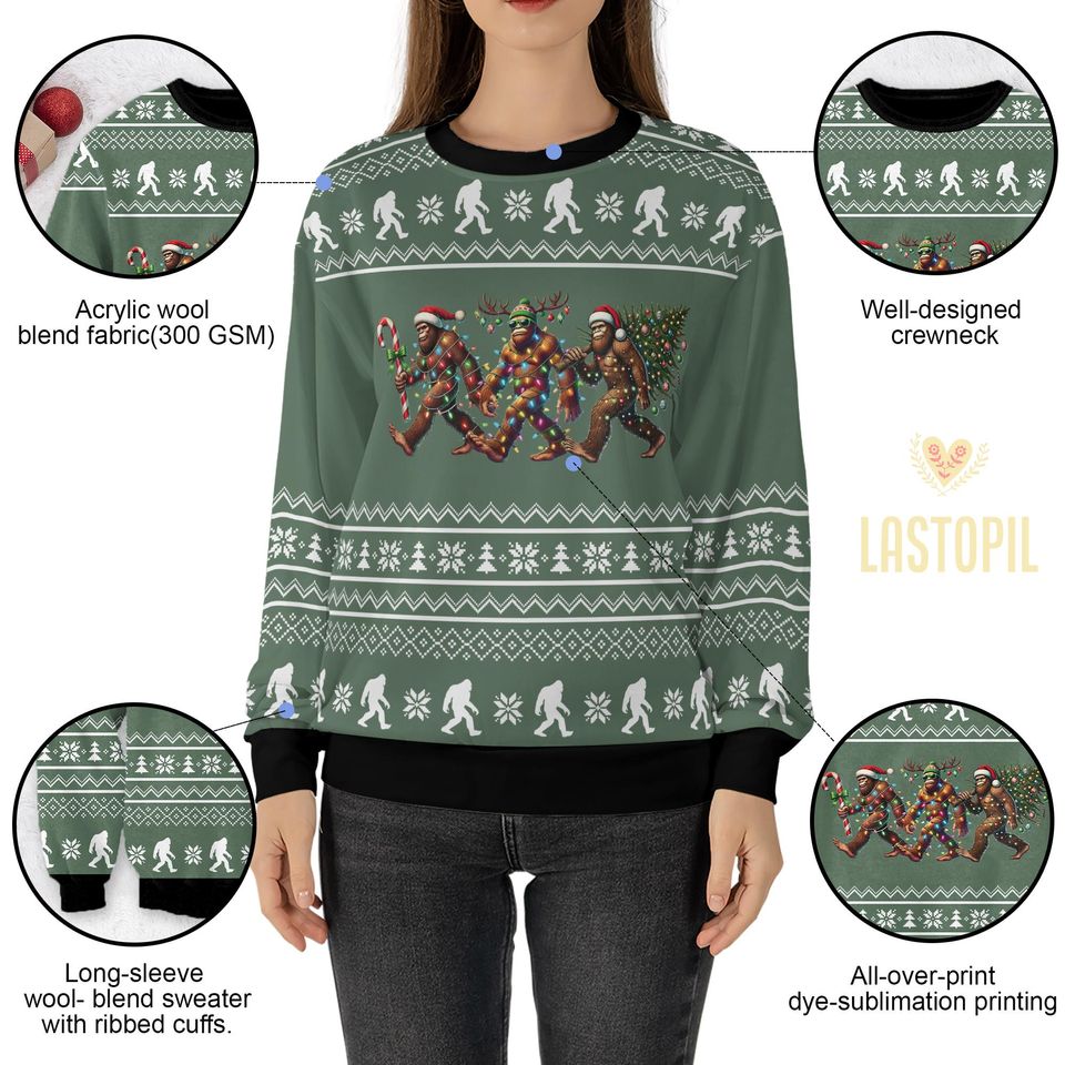 Bigfoot Christmas Ugly Sweater, Sasquatch Camping Sweatshirt