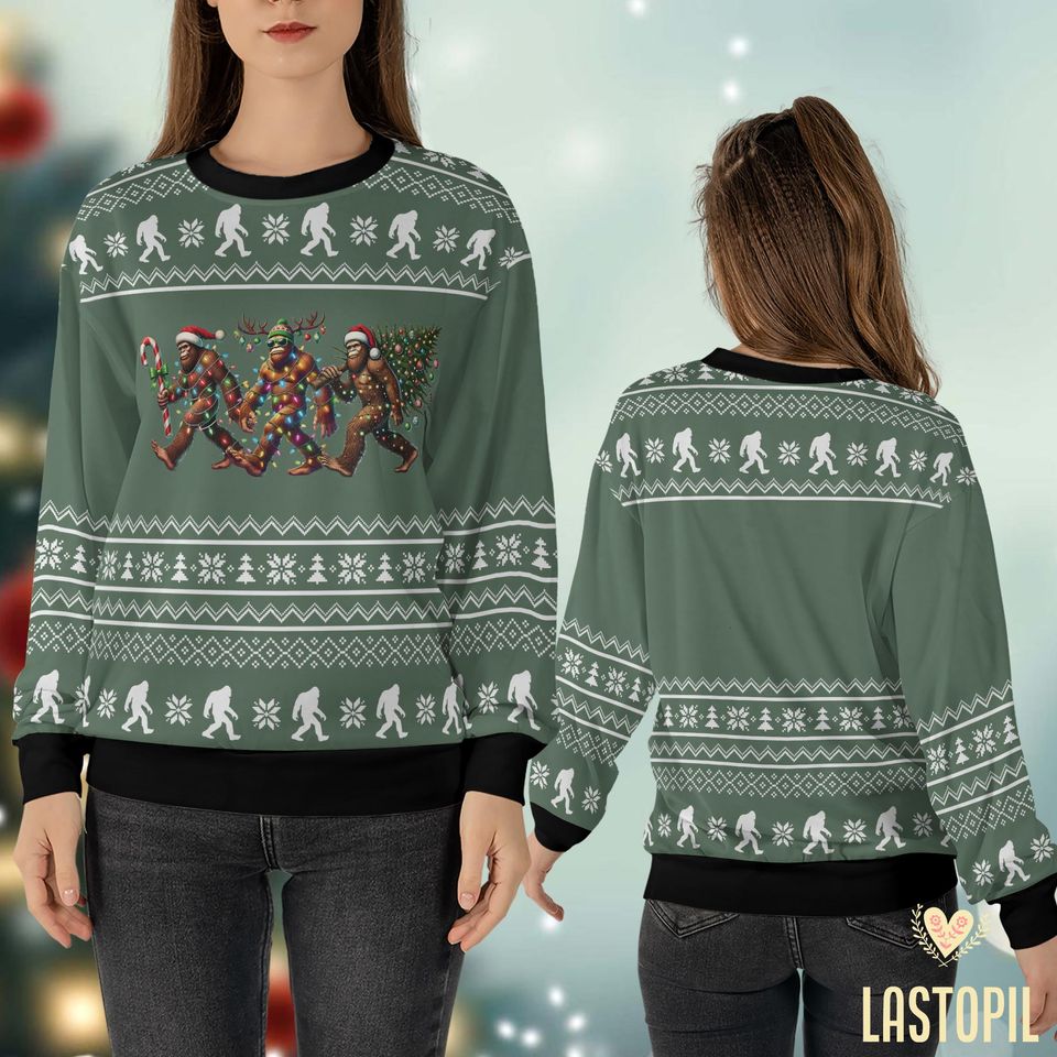 Bigfoot Christmas Ugly Sweater, Sasquatch Camping Sweatshirt