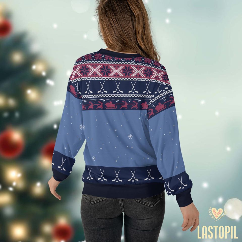 Santa Claus Ugly Christmas Sweater Hockey Player Pullover