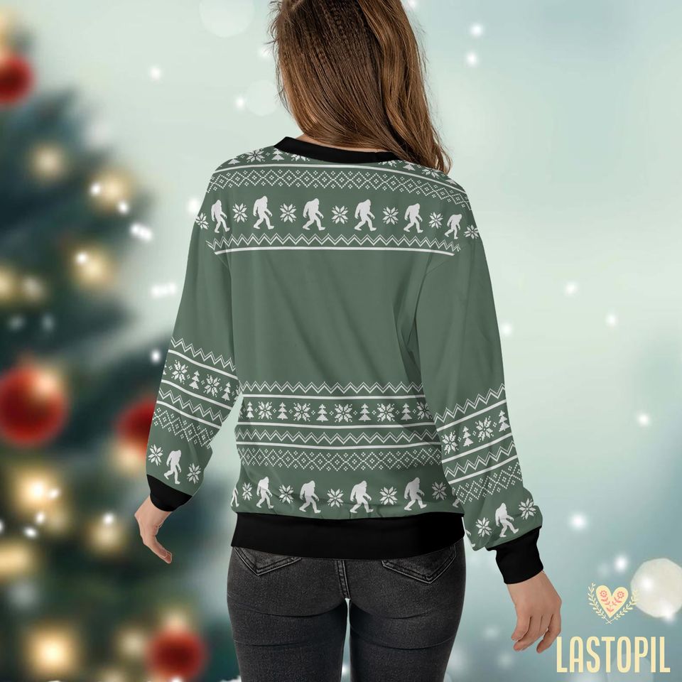 Bigfoot Christmas Ugly Sweater, Sasquatch Camping Sweatshirt