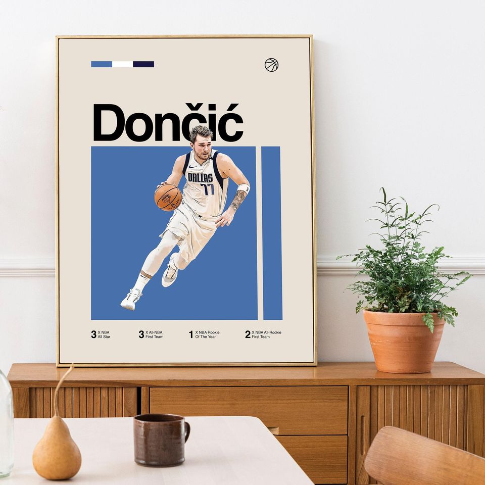 Luka Doncic Poster - Minimalist Mid century Modern Basketball Wall Art Print