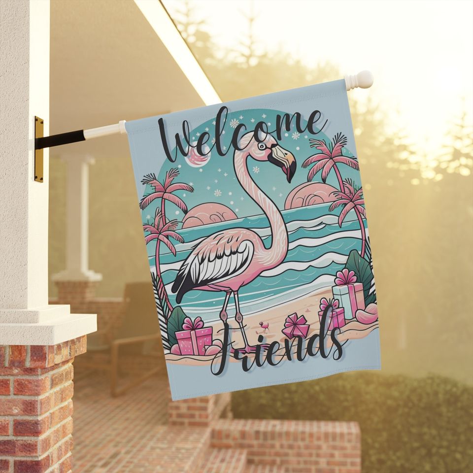 Tropical Flamingo Welcome Friends Garden Flag