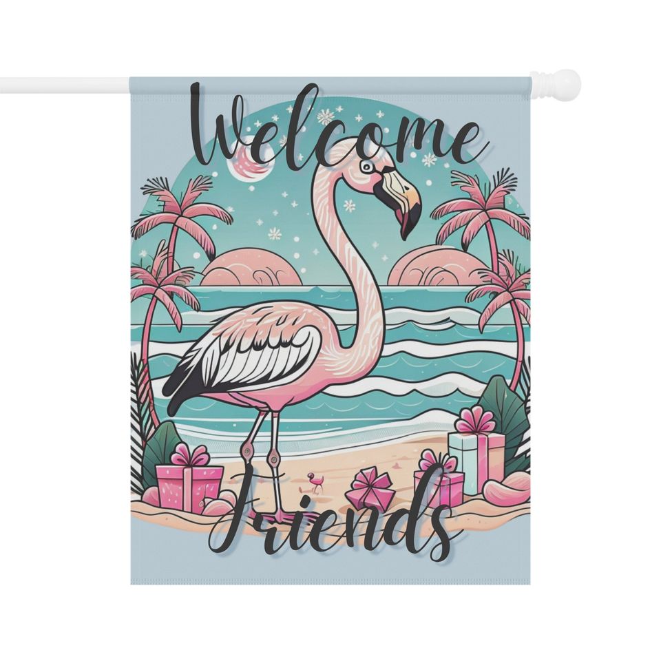 Tropical Flamingo Welcome Friends Garden Flag