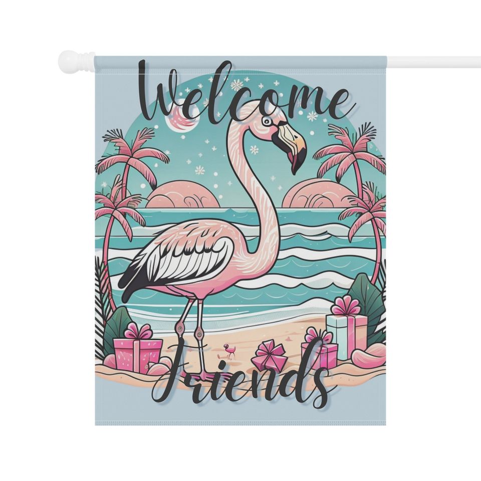 Tropical Flamingo Welcome Friends Garden Flag