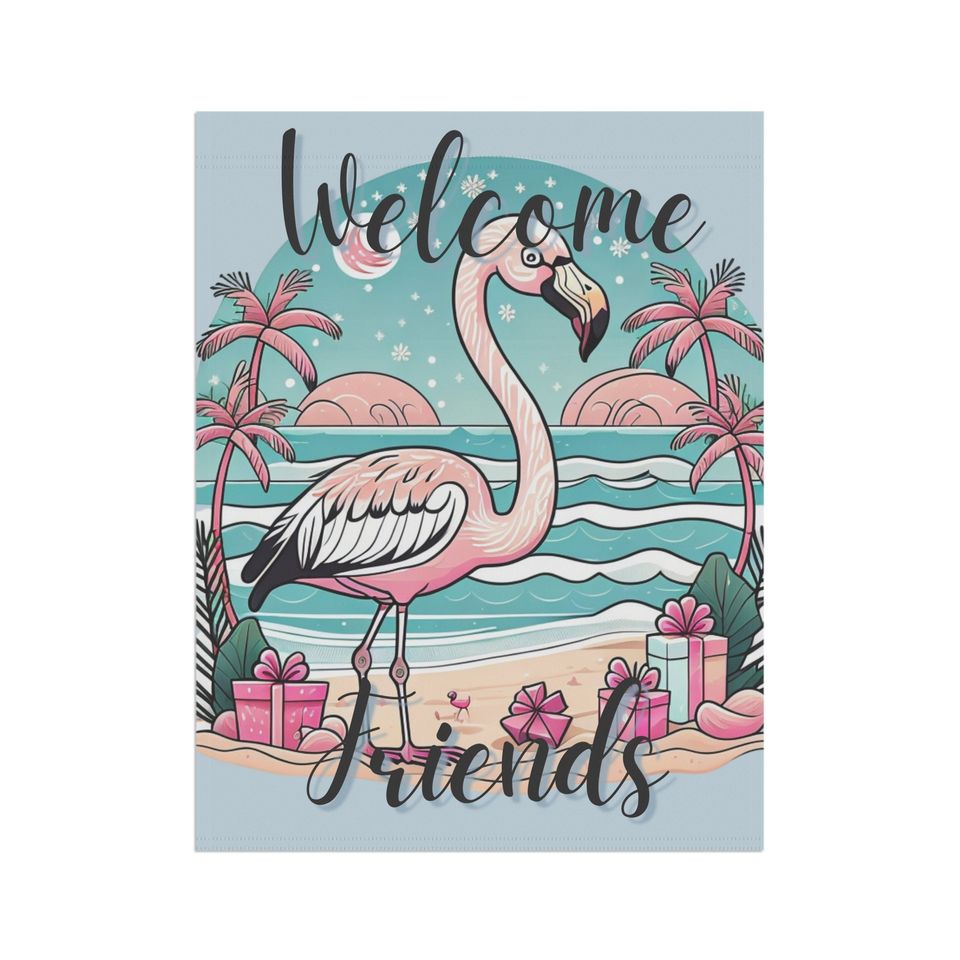 Tropical Flamingo Welcome Friends Garden Flag