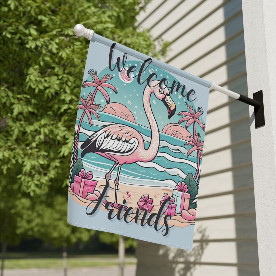 Tropical Flamingo Welcome Friends Garden Flag