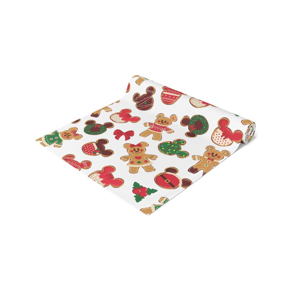 Disney Christmas Cookie Table Runner, Holiday Table Decor, Festive Kitchen Decor, Gift for Disney Fans, Mickey and Minnie