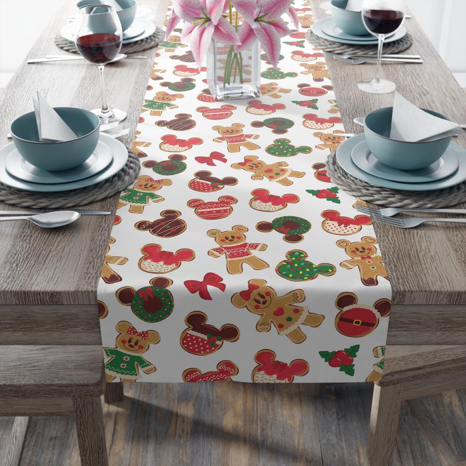 Disney Christmas Cookie Table Runner, Holiday Table Decor, Festive Kitchen Decor, Gift for Disney Fans, Mickey and Minnie