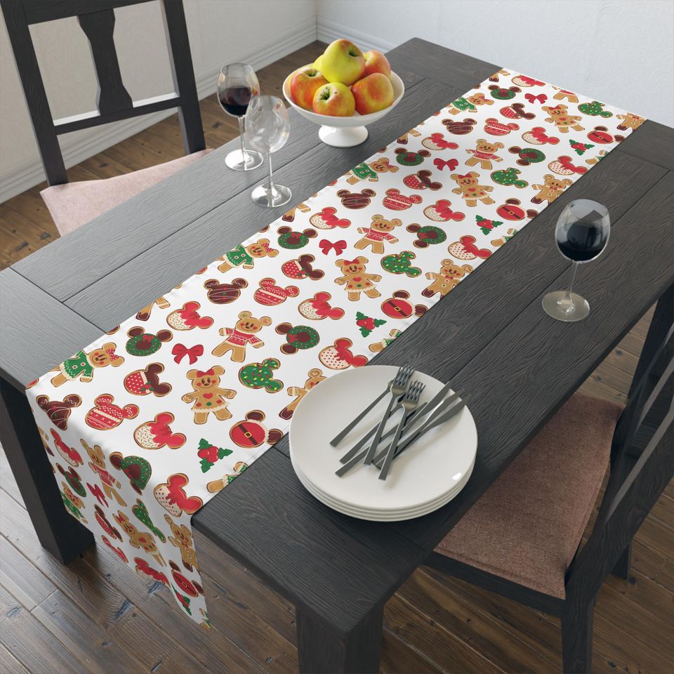 Disney Christmas Cookie Table Runner, Holiday Table Decor, Festive Kitchen Decor, Gift for Disney Fans, Mickey and Minnie