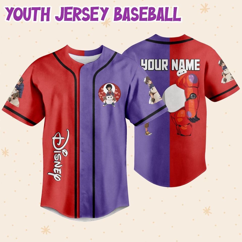 Personalized Disney Big Hero 6 Cute Baymax And Hiro Baseball Jersey
