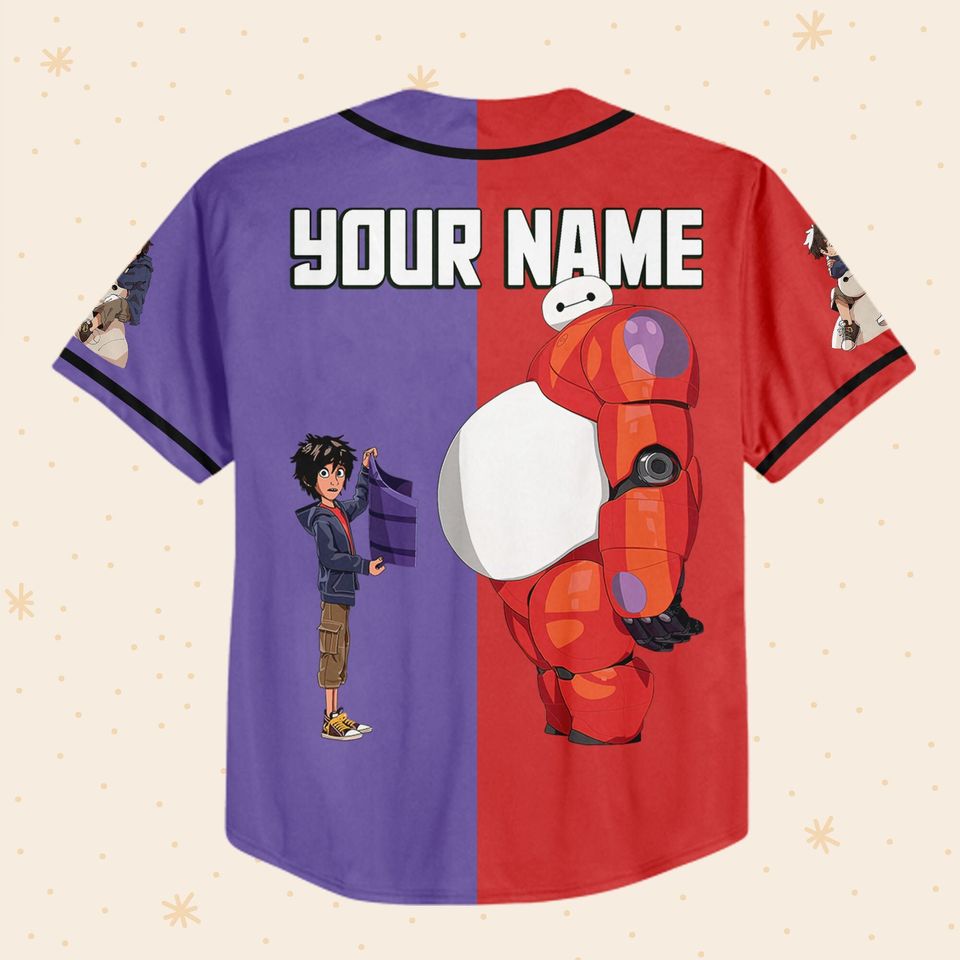 Personalized Disney Big Hero 6 Cute Baymax And Hiro Baseball Jersey