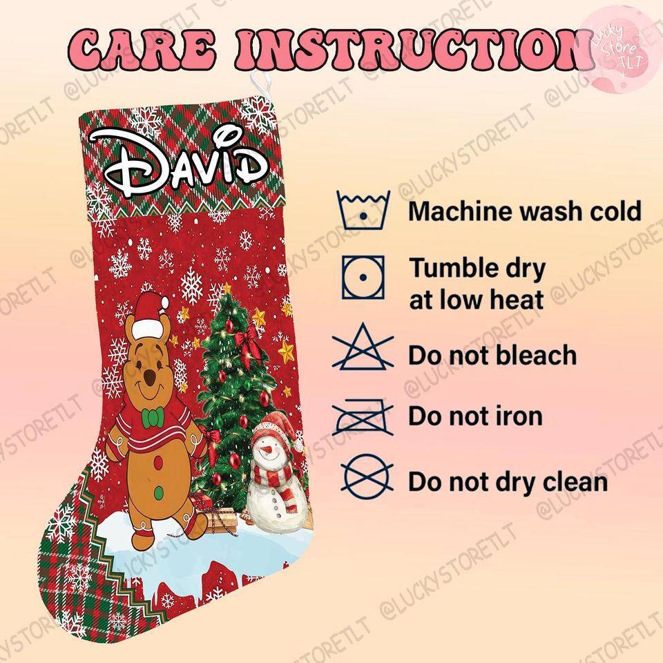 Custom Winnie the Pooh Xmas Stocking, Personalized Pooh Bear Gingerbread Stockings, Custom Name Holiday Stocking with Tigger, Piglet &Eeyore