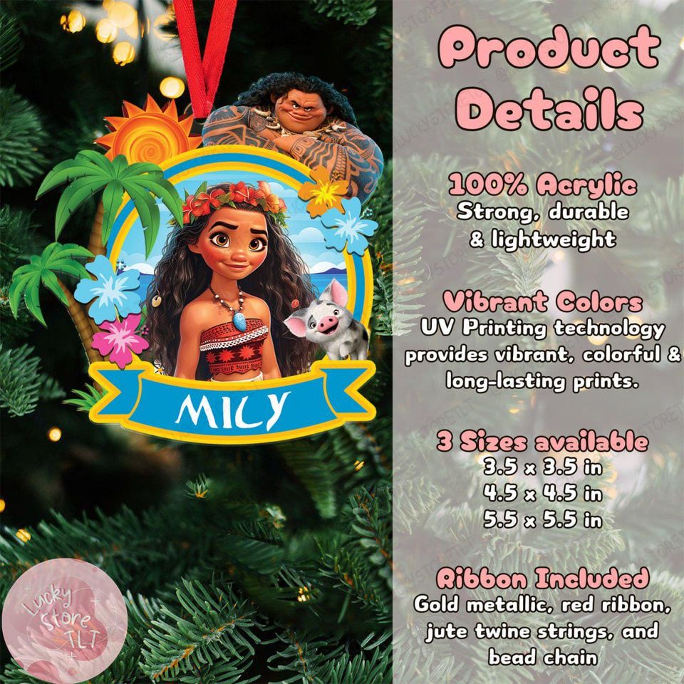 Personalized Disney Princess Moana Christmas Ornament, Custom Name