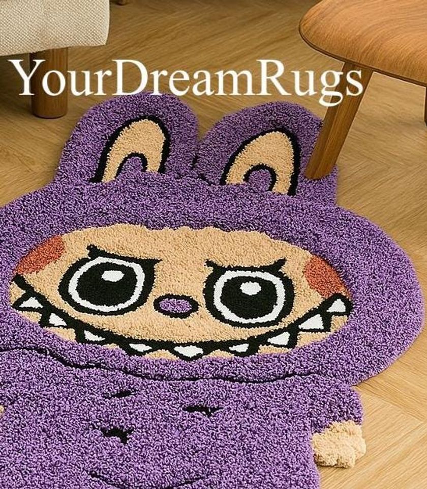 Labubu Wool Rug: Hand-Tufted Animal Shape, Multicolor Playroom Carpet