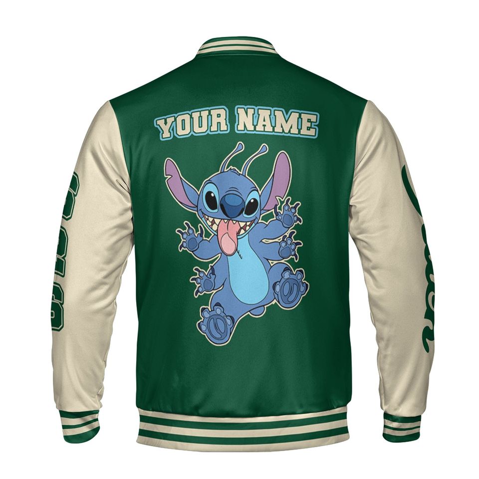 Personalized Disney Stitch Green Baseball Jacket