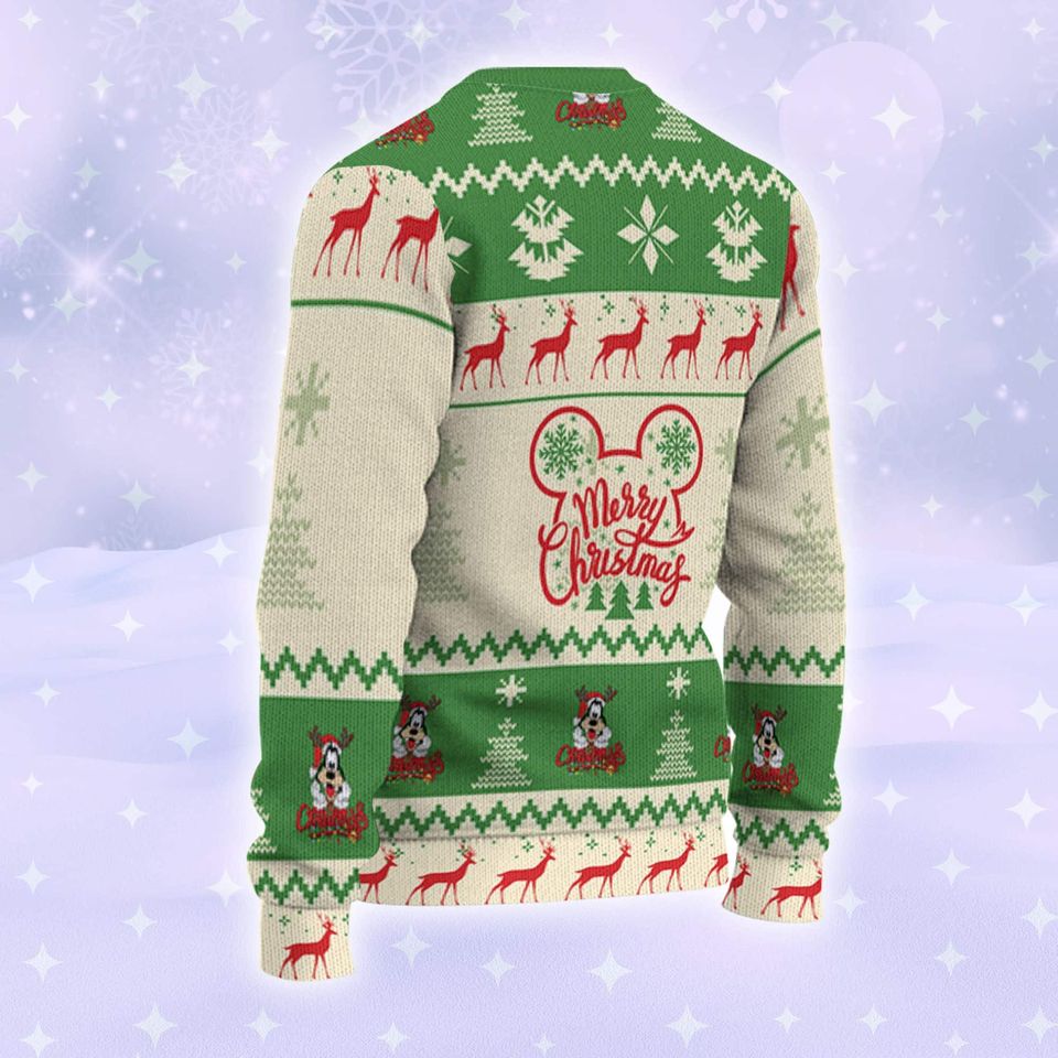 Disney Christmas Mickey Mouse Xmas Pine Trees Reindeer Ugly Sweater