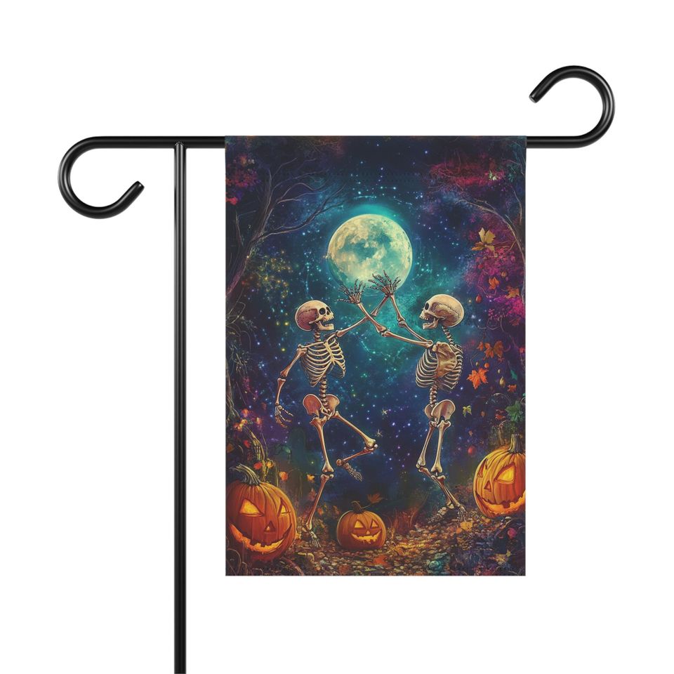 Skeleton Flag, Whimsical halloween decor, Dancing skeletons, fun fall flag