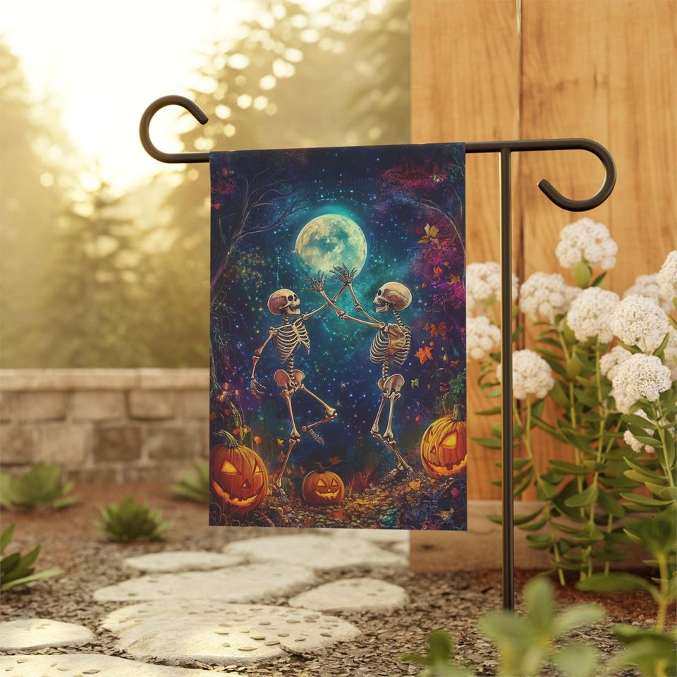 Skeleton Flag, Whimsical halloween decor, Dancing skeletons, fun fall flag