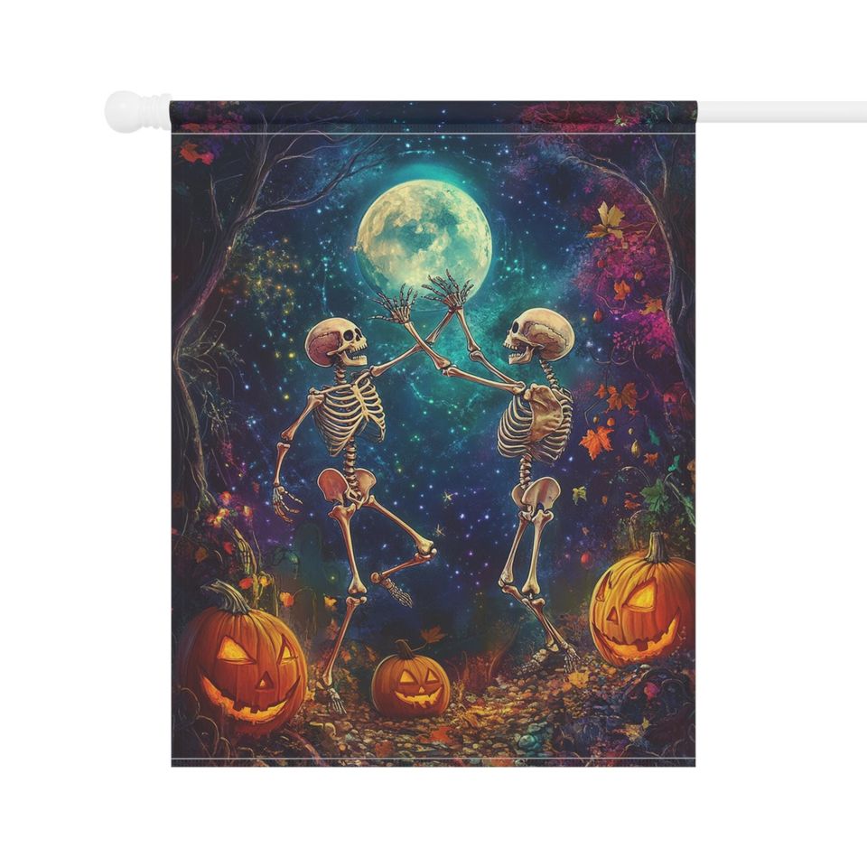 Skeleton Flag, Whimsical halloween decor, Dancing skeletons, fun fall flag