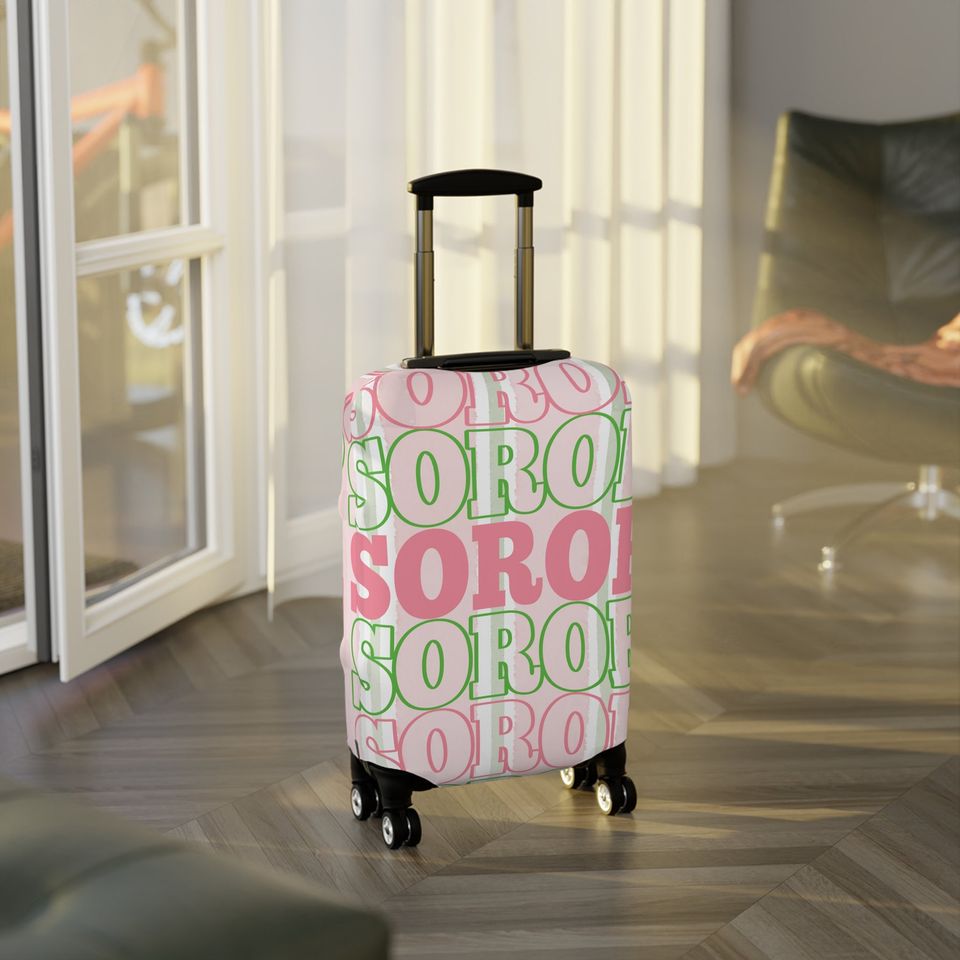 AKA Inspired Stacked Soror Pink and Green Luggage Cover