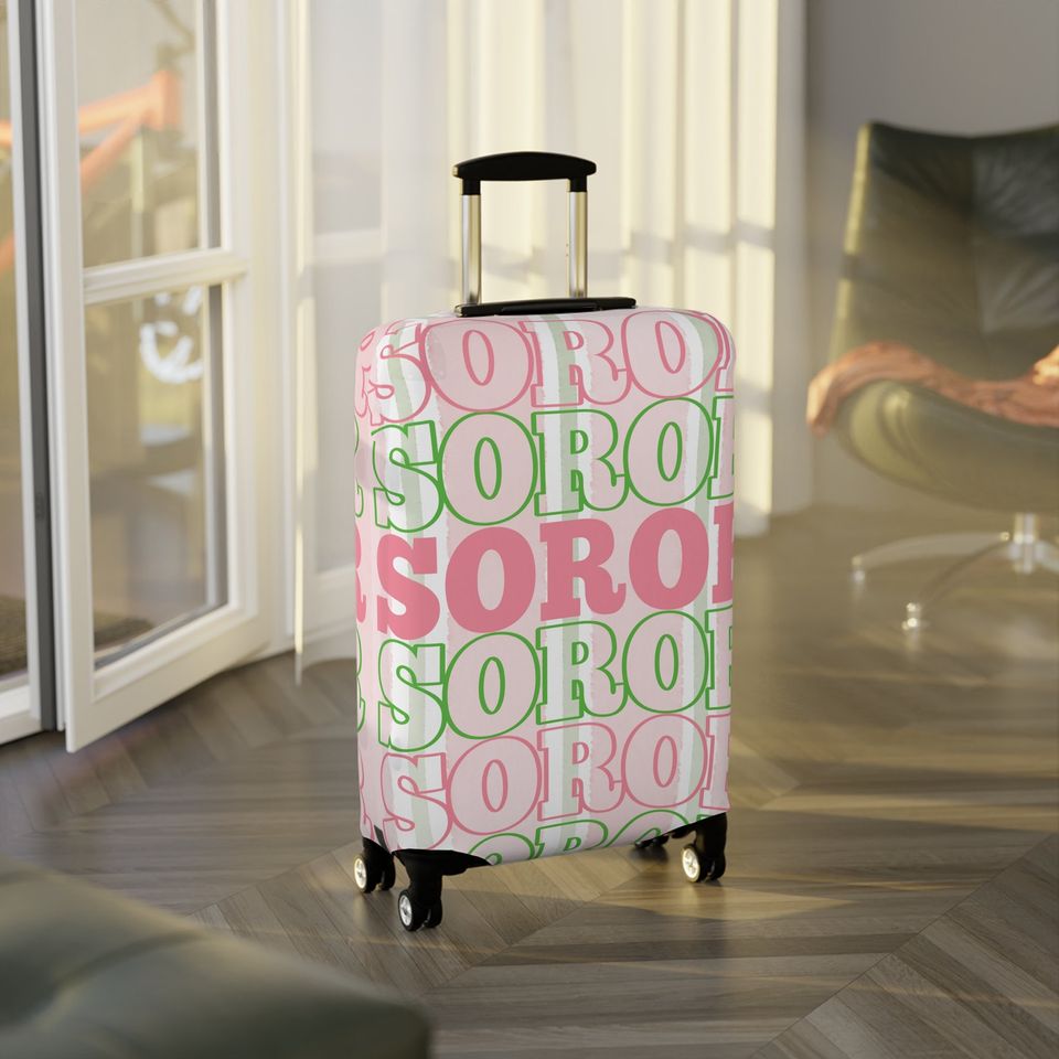 AKA Inspired Stacked Soror Pink and Green Luggage Cover