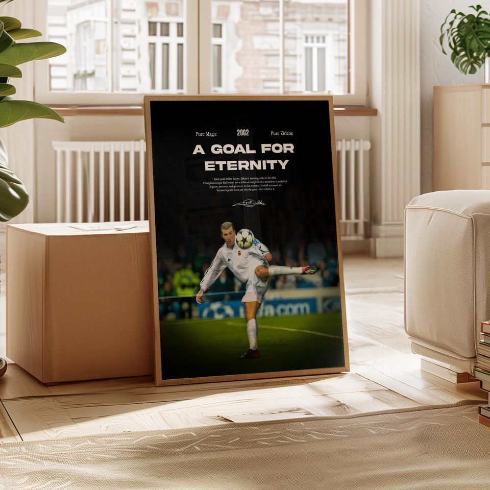 Zinedine Zidane 2002 Volley Inspired Poster, France Poster, Mid-Century Modern, Uni Dorm Room, Sports Bedroom Posters