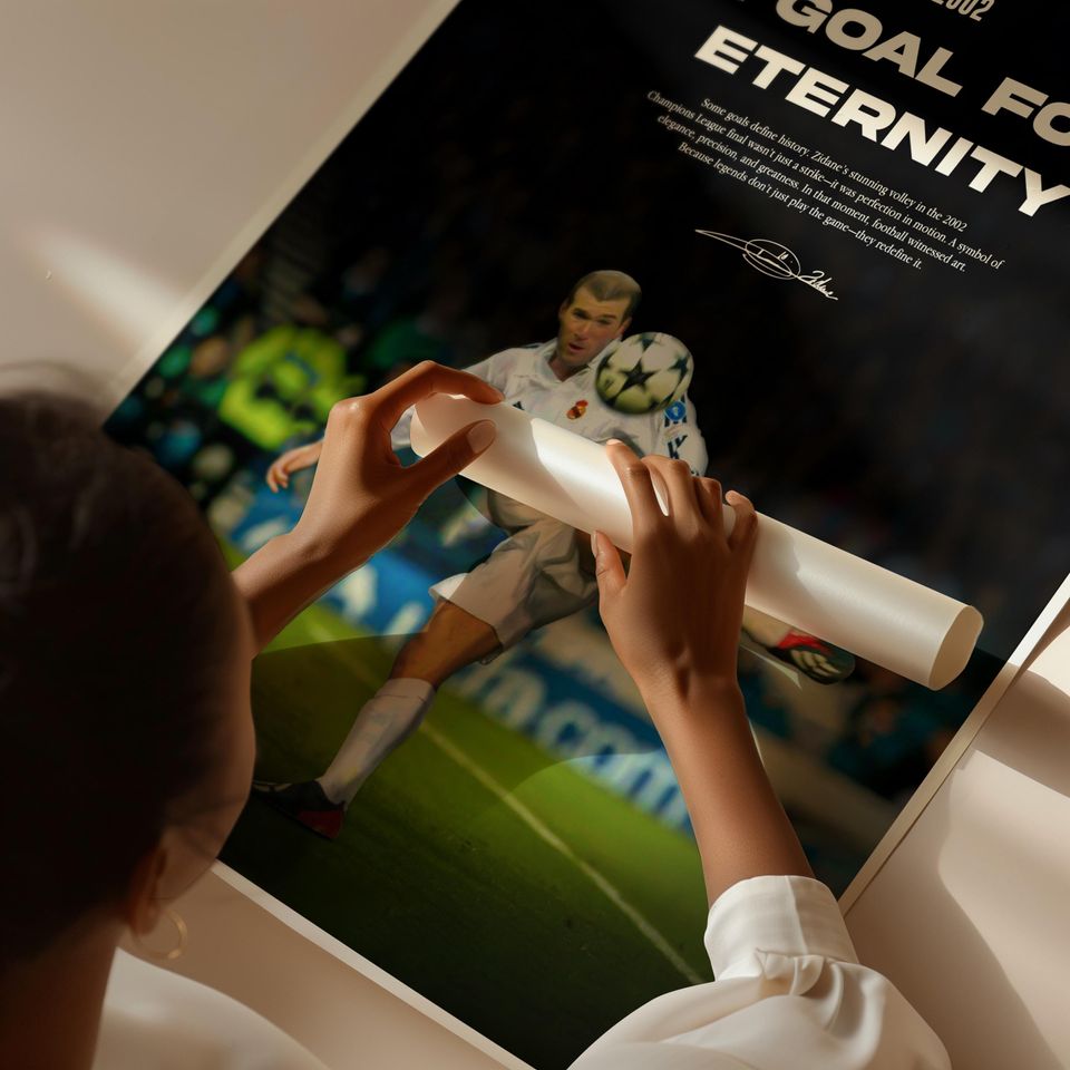 Zinedine Zidane 2002 Volley Inspired Poster, France Poster, Mid-Century Modern, Uni Dorm Room, Sports Bedroom Posters