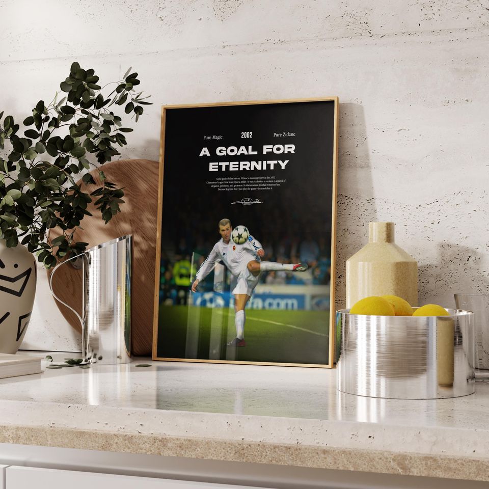 Zinedine Zidane 2002 Volley Inspired Poster, France Poster, Mid-Century Modern, Uni Dorm Room, Sports Bedroom Posters
