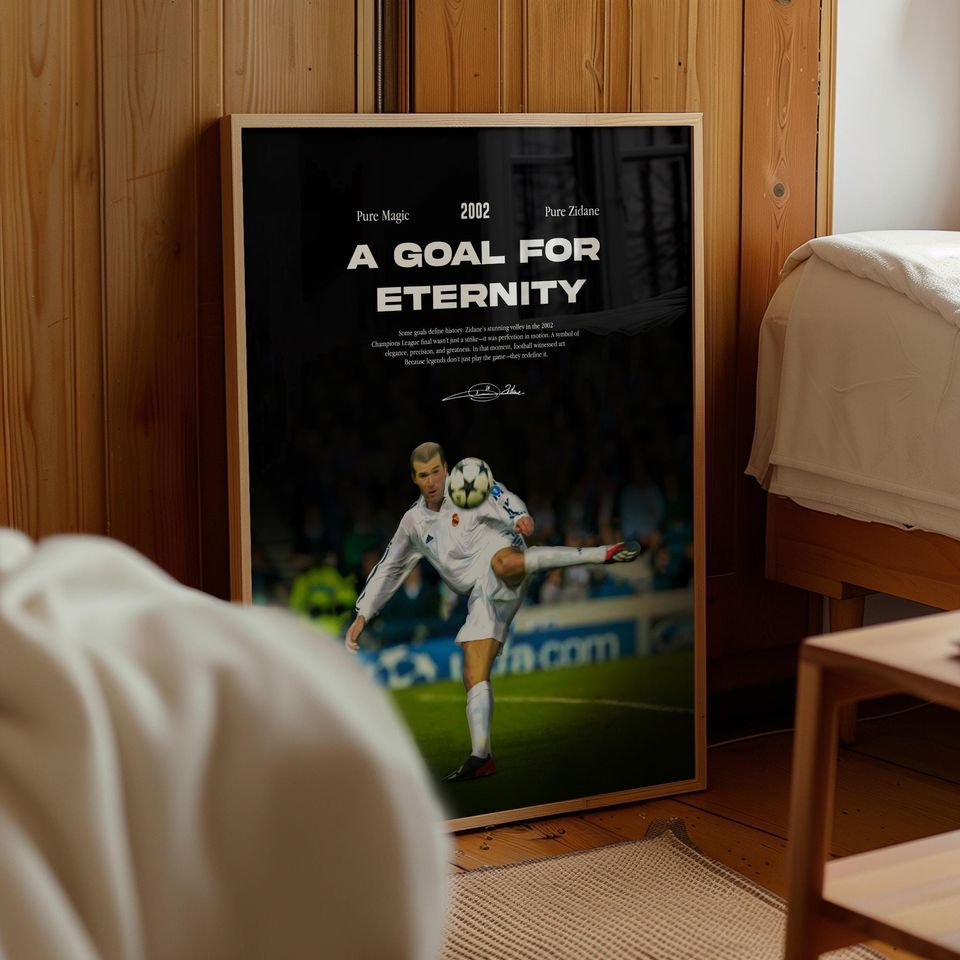 Zinedine Zidane 2002 Volley Inspired Poster, France Poster, Mid-Century Modern, Uni Dorm Room, Sports Bedroom Posters
