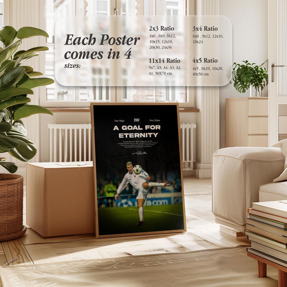 Zinedine Zidane 2002 Volley Inspired Poster, France Poster, Mid-Century Modern, Uni Dorm Room, Sports Bedroom Posters