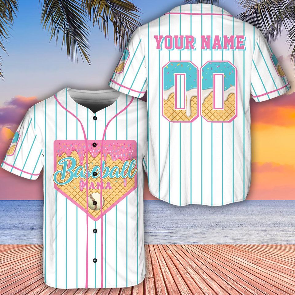 Personalized Ice Cream Drip Baseball Jersey - Custom Ice Cream Waffle Shirt