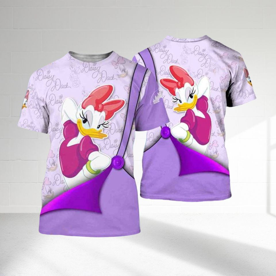 Daisy Duck Purple Button Overalls Patterns Shirt 3D, Cartoon Character 3D Outfits