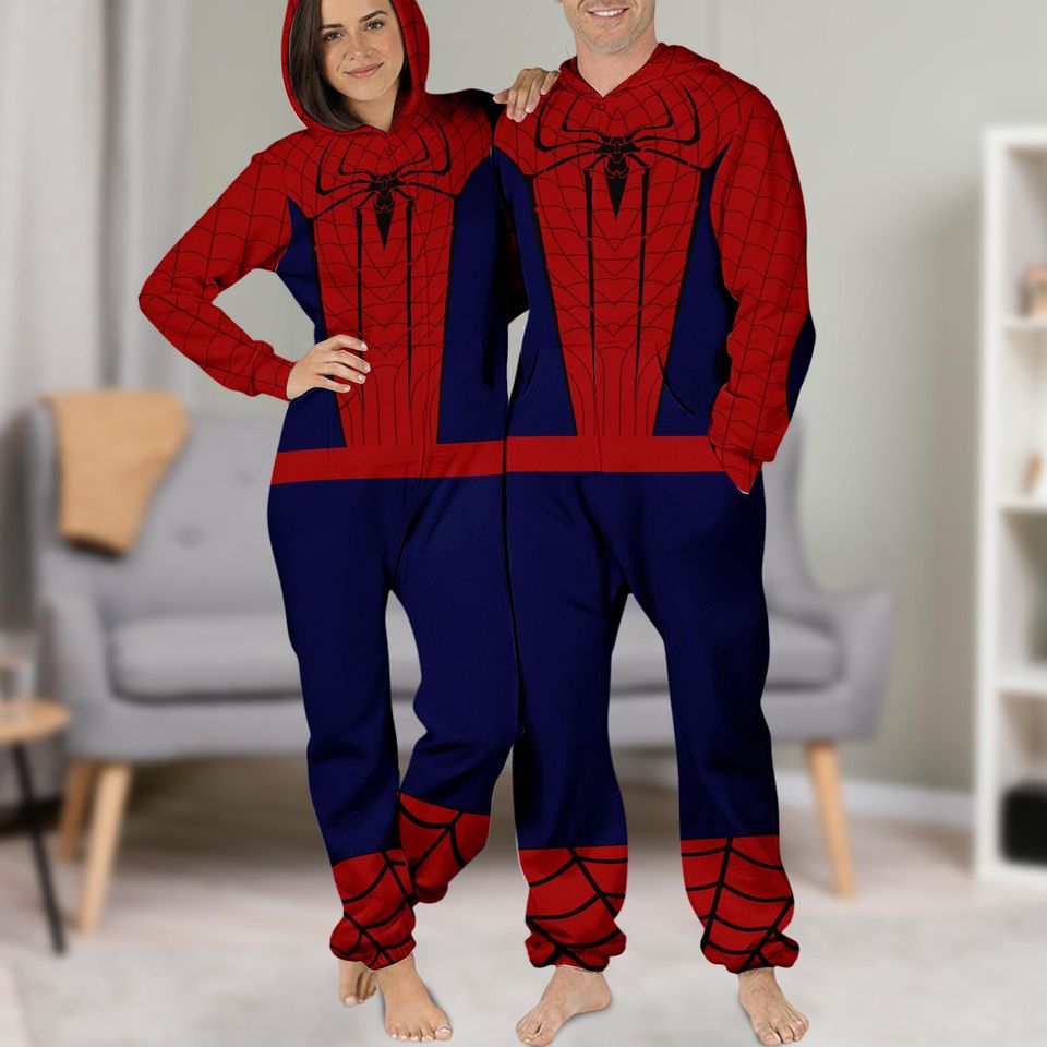 Spider Man Halloween Jumpsuit, Spiderman Superhero Halloween Pajamas Costume For Family Group Hoodie, Superhero Clothing Men Gift