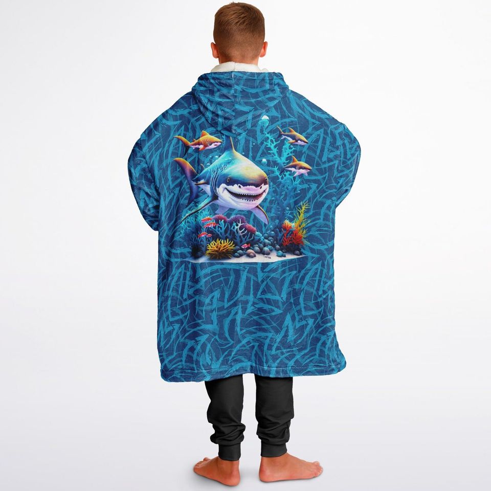 Shark Snuggle Hoodie- Microfiber Hooded Blanket Pullover Great White Shark Swimming For Your Favorite Shark Fan, Ominous Shark Warm Hoodie