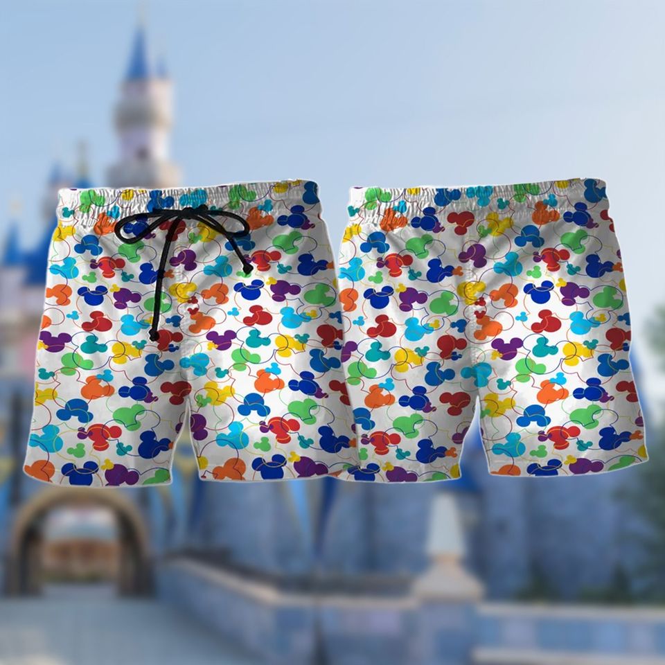 Mouse Multicolor Beach Shorts, Mouse Rainbow Beach Shorts