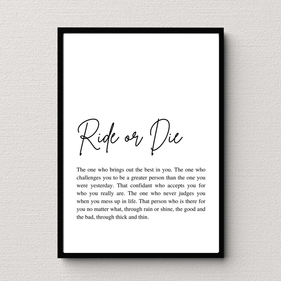 Ride or die wall art, Printable friendship wall art, Ride or die gift, Minimalist friendship print, Ride or die print